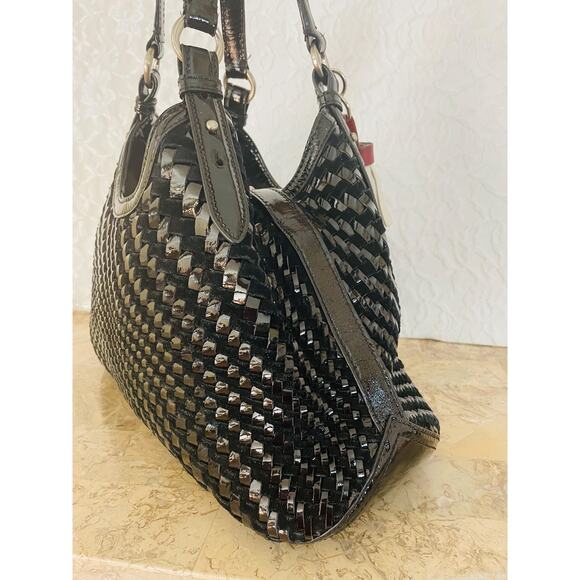 Cole Haan black Genevieve woven leather triangle shape shoulder bag - Picture 5 of 9